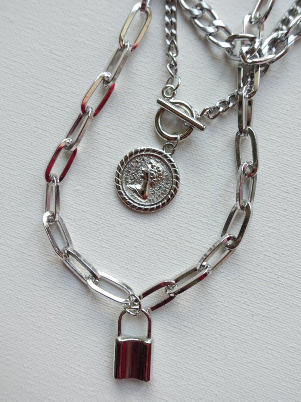 🆕️ Silver Padlock Charm Chain Necklace 3 Piece NWOT